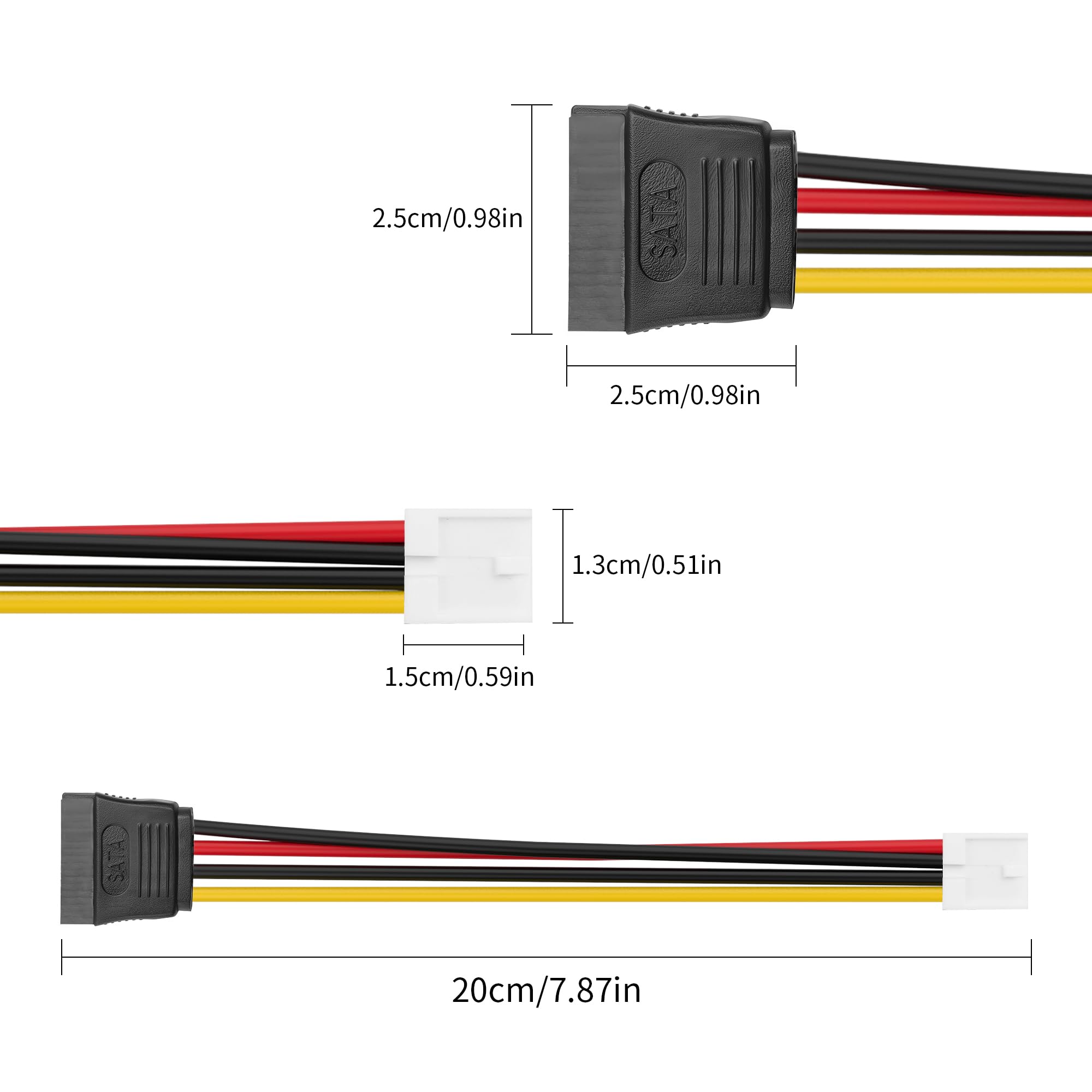 YAODHAOD 4-pinowy adapter Floppy na SATA 15 pinów 18 CM 3PCS, kabel zasilający do złącza zasilania Floppy do gniazda SATA, kabel zasilający IDE do Fujitsu D3003/Gigabyte GA-H110TN, zasilacz PC adapter