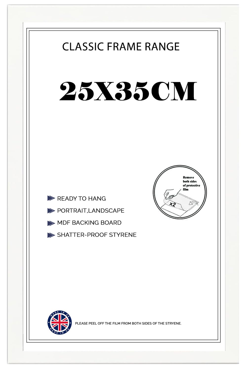 Minimalist Wide White 35x25cm Picture/Photo/Poster Frame Shatter-Proof Styrene Front Solid MDF Wood Ideal for Home, Office, Livingroom Vertical or Horizontal Display