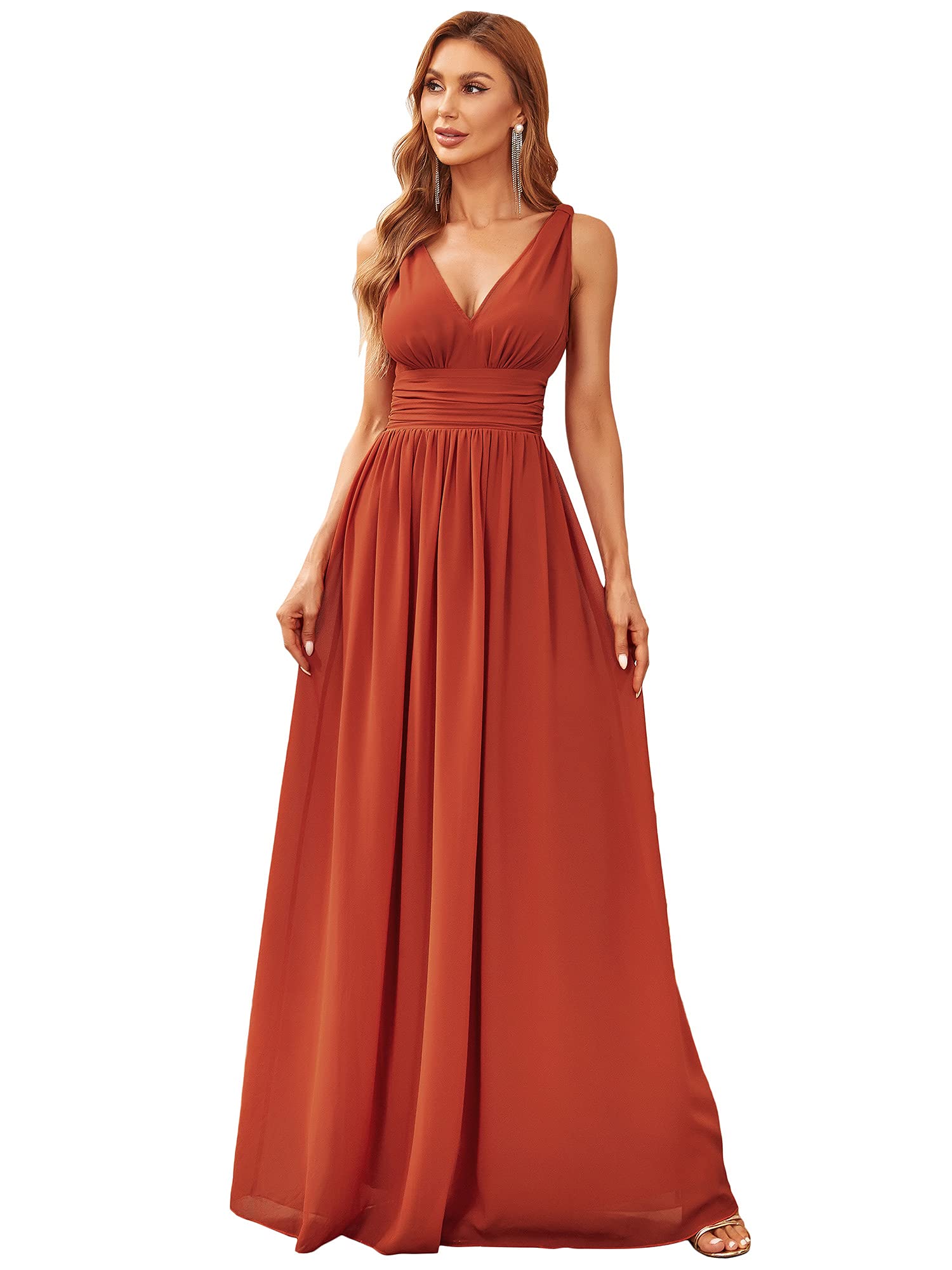Ever-PrettyWomens Bridesmaid Dress V-Neck Sleeveless A Line Chiffon Floor Length Formal Dress 09016