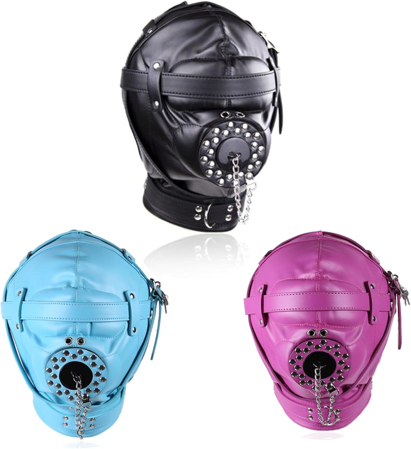 BDSM Bondage Ball Gag Pu Leather Lockable Hood Mask with Openable Mouth Gag Sex Things for Couples