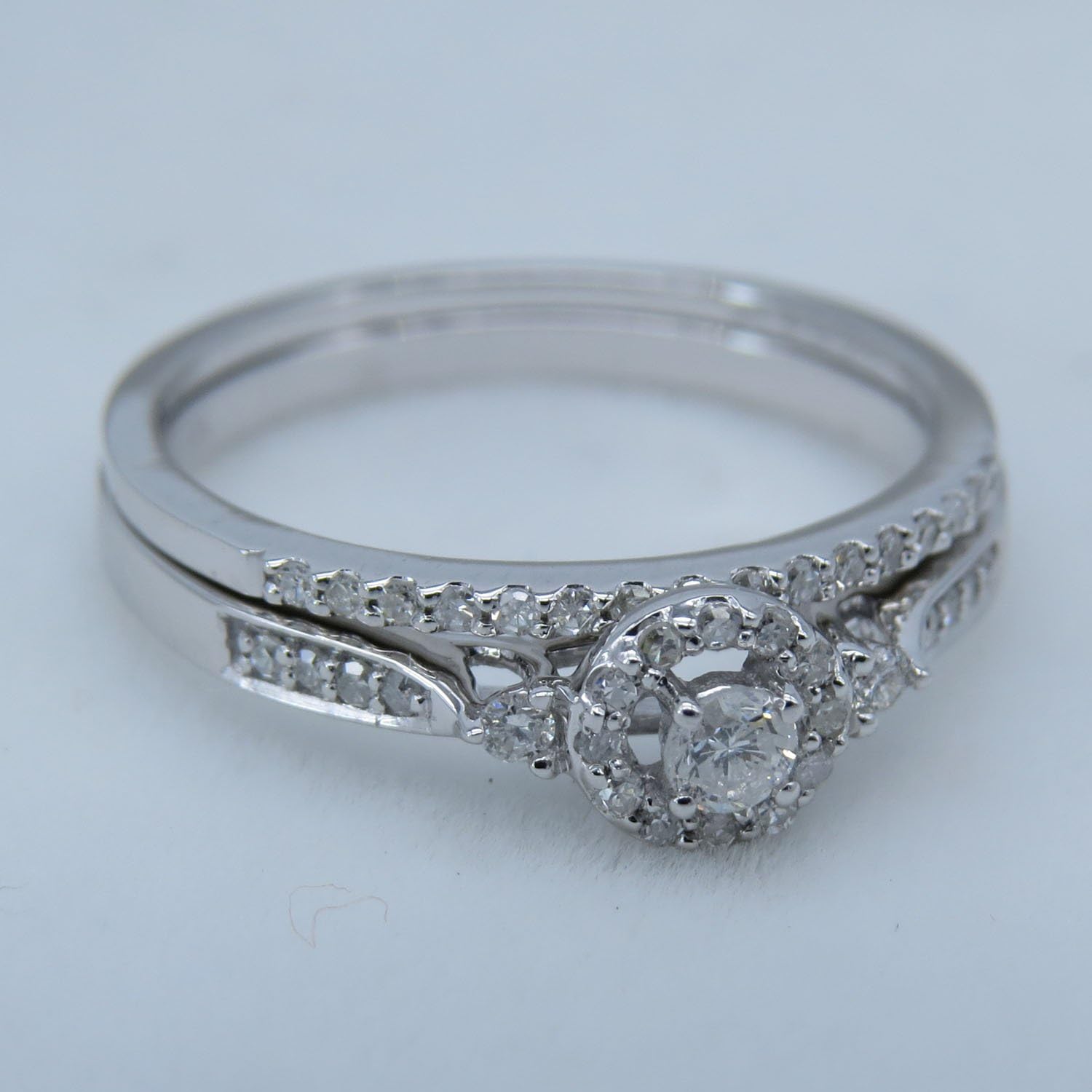 Dazzlingrock Collection 0.27 Ctw 14K Real Solid Gold Round Natural Diamond Women Halo Bridal Engagement Band Ring Set - Image 2