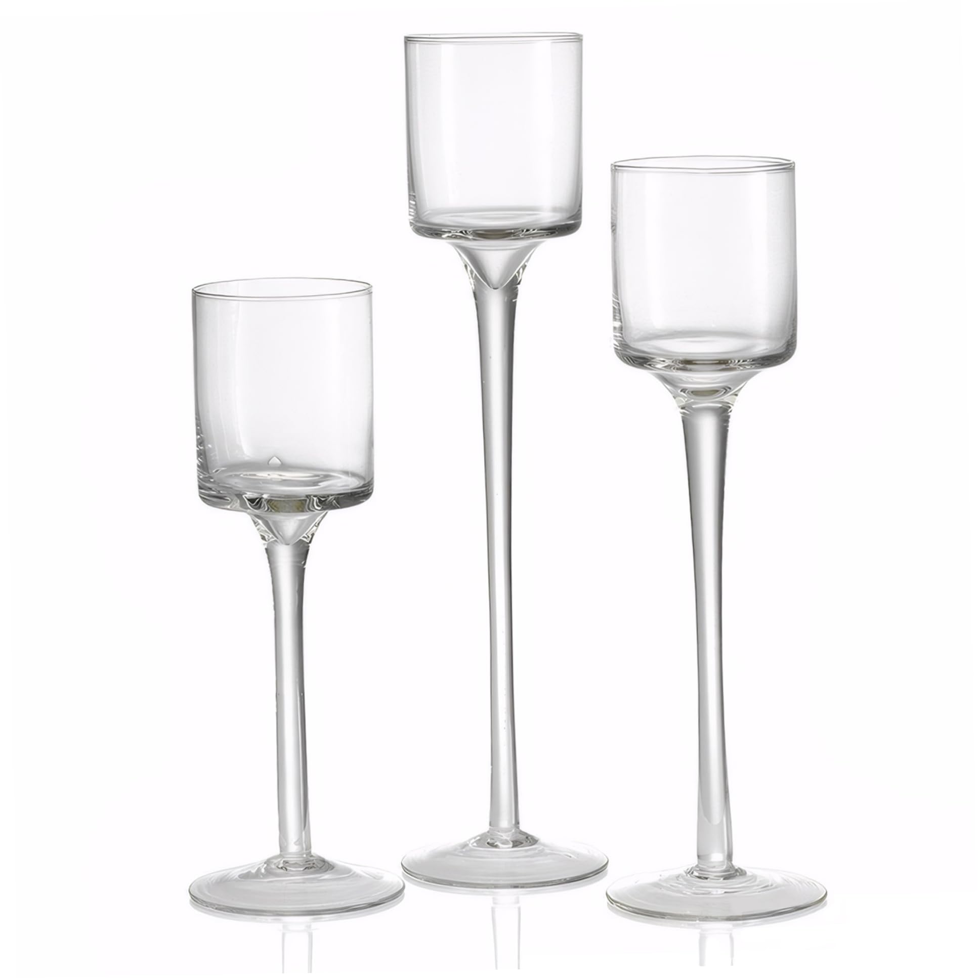 Portacandele Alto da 3 Pezzi, Portacandele a Stelo Lungo in Vetro Trasparente per Candele a Colonna, Galleggiante Calice Elegante per Matrimoni, Centrotavola per Incontri.