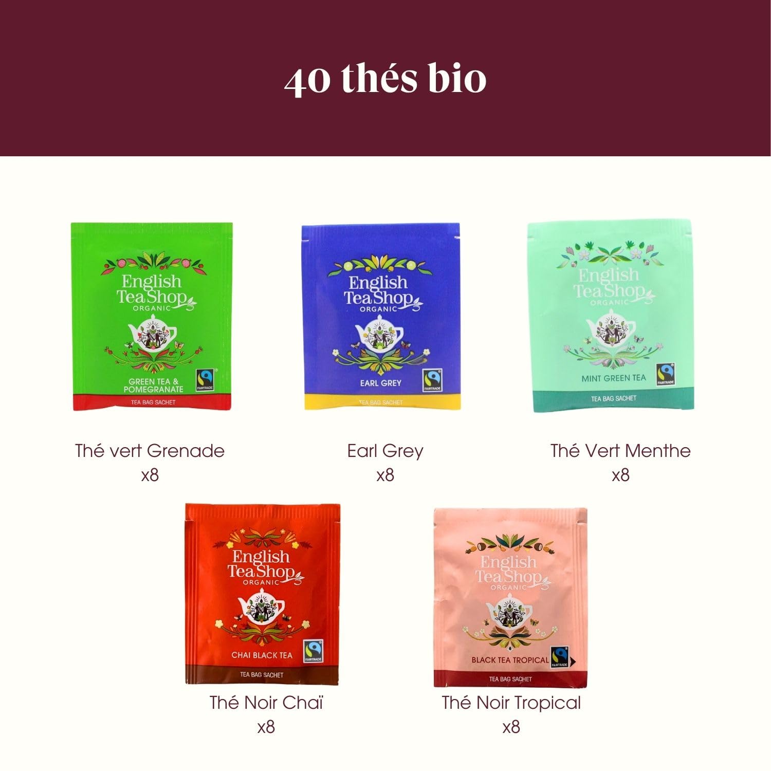 English Tea Shop – Coffret thés bio Créations Originales – 5 recettes exotiques dans une boîte de 40 sachets – Coffret cadeau à offrir
