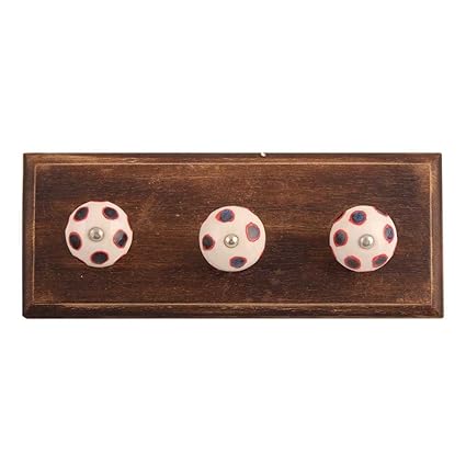 Indian-Shelf Wood Wall Hooks- Blue Wall Hangings- Dot Wall Hangers- Key Holder for Home Wall Stylish- Clothing Hanger- Hooks for Wall Heavy Items- Cloth Hanger- Door Hanger- Robe Hooks- 4 Pack [4