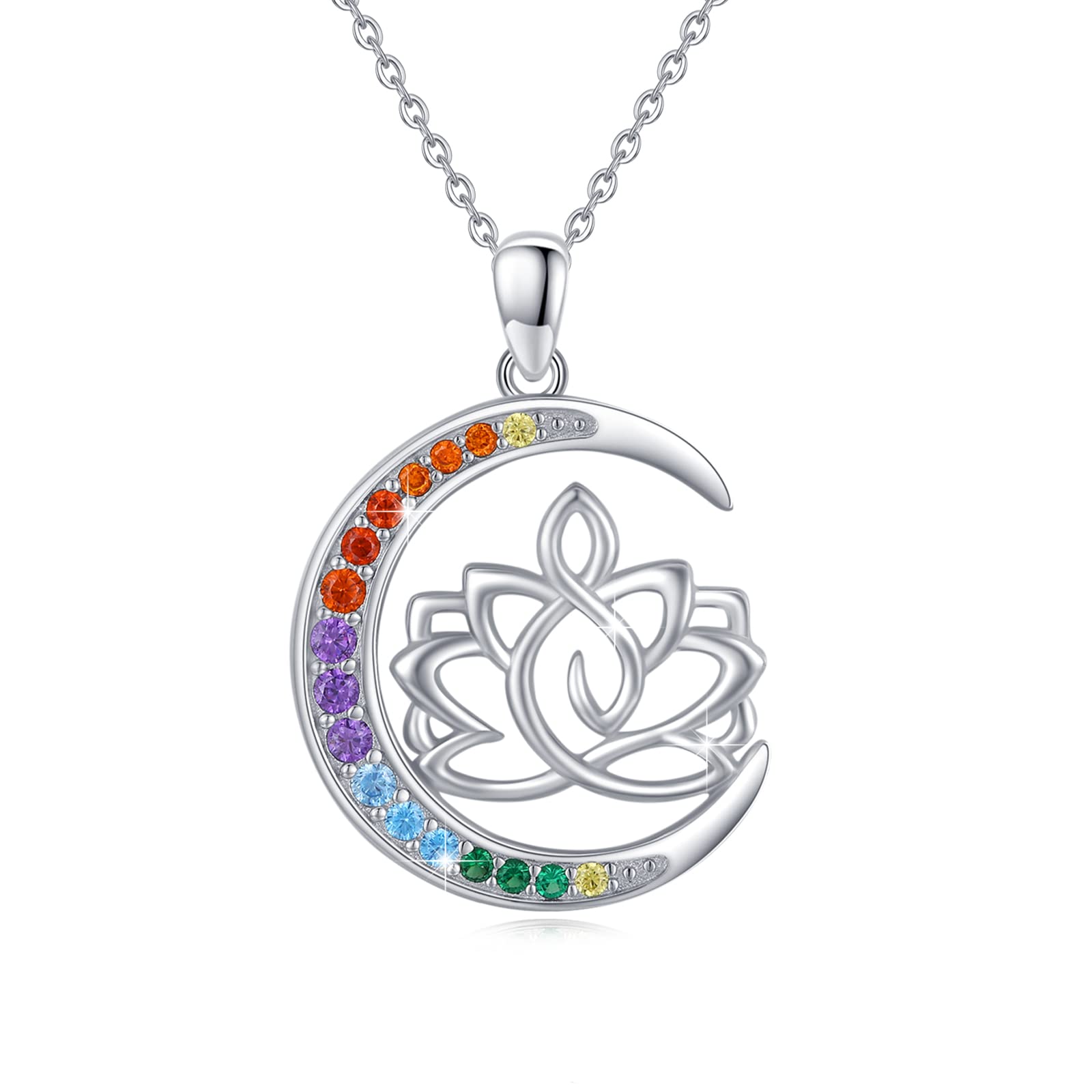 TRISHULA Chakra Halskette 925 Sterling Silber Lotus Halskettes 7 Chakras Anhängers Yoga Anhänger Schmuck Geschenke für Damen