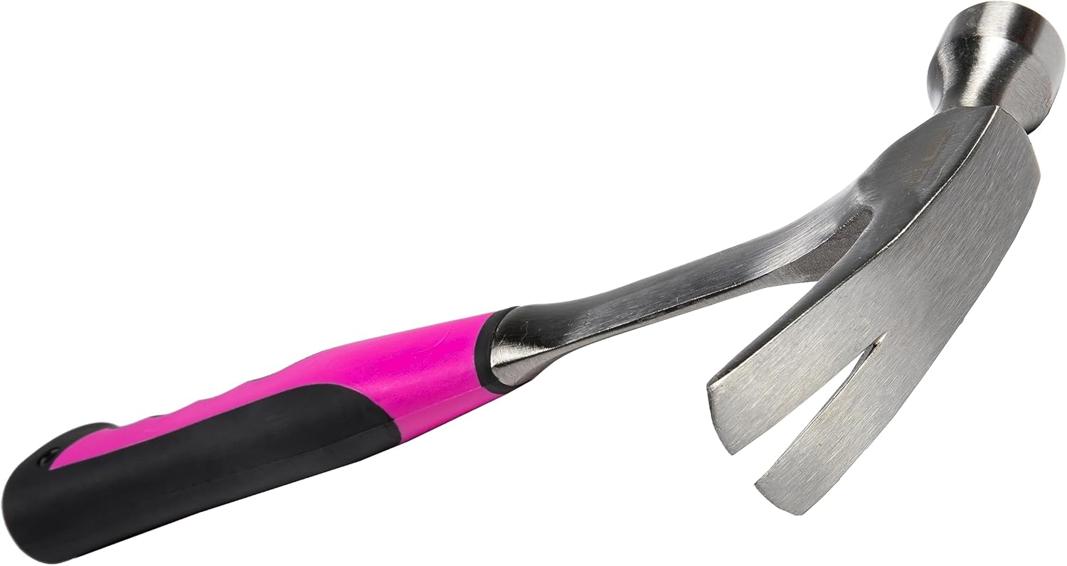 The Original Pink Box 16oz Steel Rip Claw Hammer, Pink | One Piece Forged with Smooth Face & Slip Resistant Handle, Pink