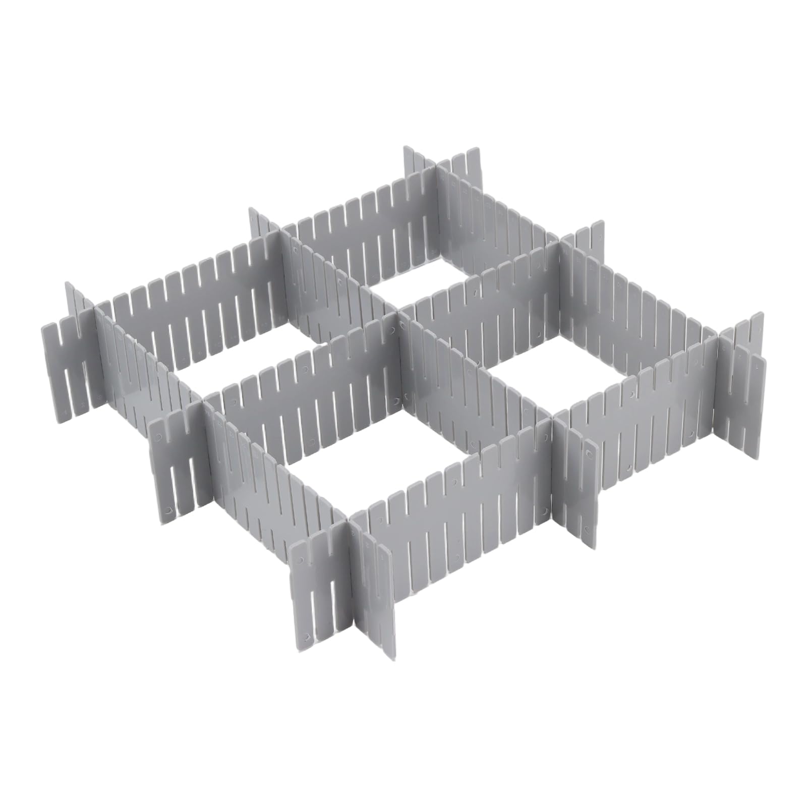 FUNSUEI 48 sztuk regulowanych rozdzielaczy szuflad, 32 x 7 cm, z tworzywa sztucznego, szare separatory szuflad do szafy na ubrania, kuchni i łazienki