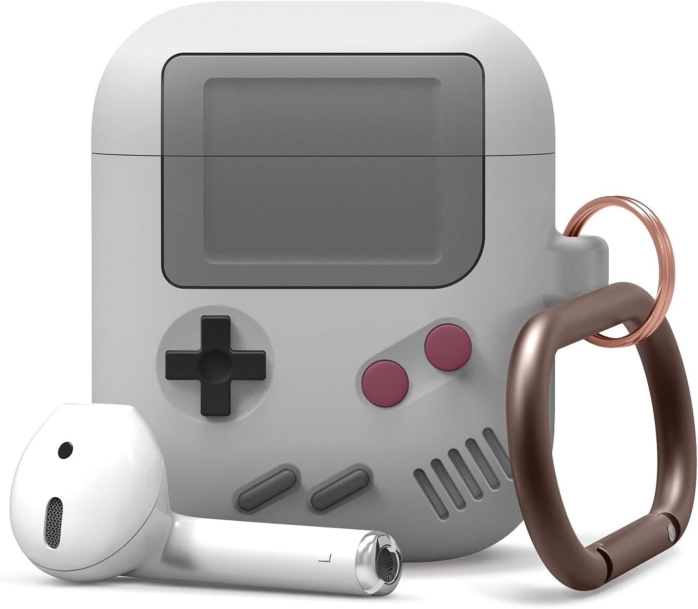 elago AW5 Compatible with AirPods Case 1 & 2, Classic Game Player Design Case with Keychain, Durable Silicone Construction (Light Grey) [US Patent Registered]