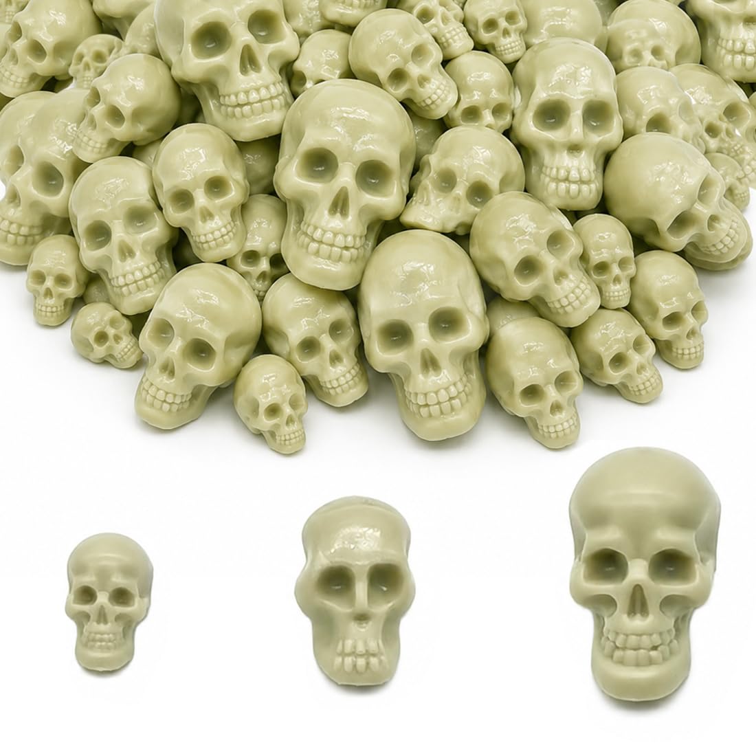 100 Pcs Mini Plastic Skull Heads, 3 sizes Halloween Mini Skulls Tiny Skull Figures, Small Realistic Skulls Table Decor for Halloween, Photo Props Party Decorations Haunted House Landscape Accessories