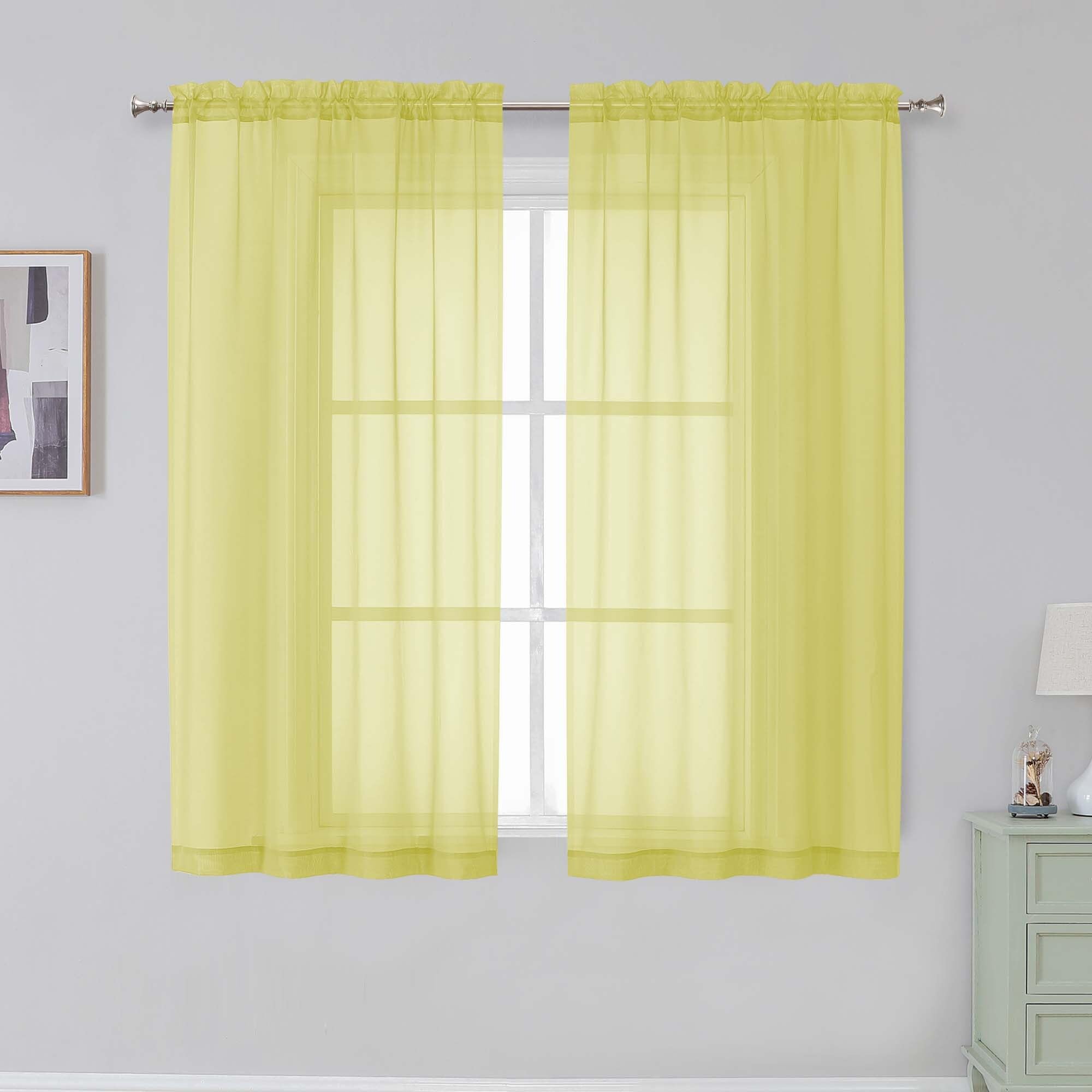 Simplebrand Lemon Sheer Curtains 54 Inch Length 2 Panels for Bedroom