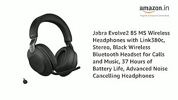 Jabra Evolve2 85 MS Wireless Headphones with Link380c, Stereo
