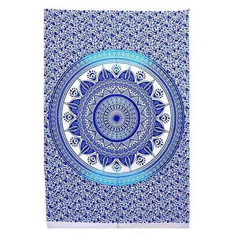 Blue Tapestry, Blue Ombre Tapestry Wall Hanging Hippie Mandala Tapestry Bohemian Bedspread Ethnic Dorm Decor Blue and white Mandala Tapestry hippie tapestries Beach Throw Cover