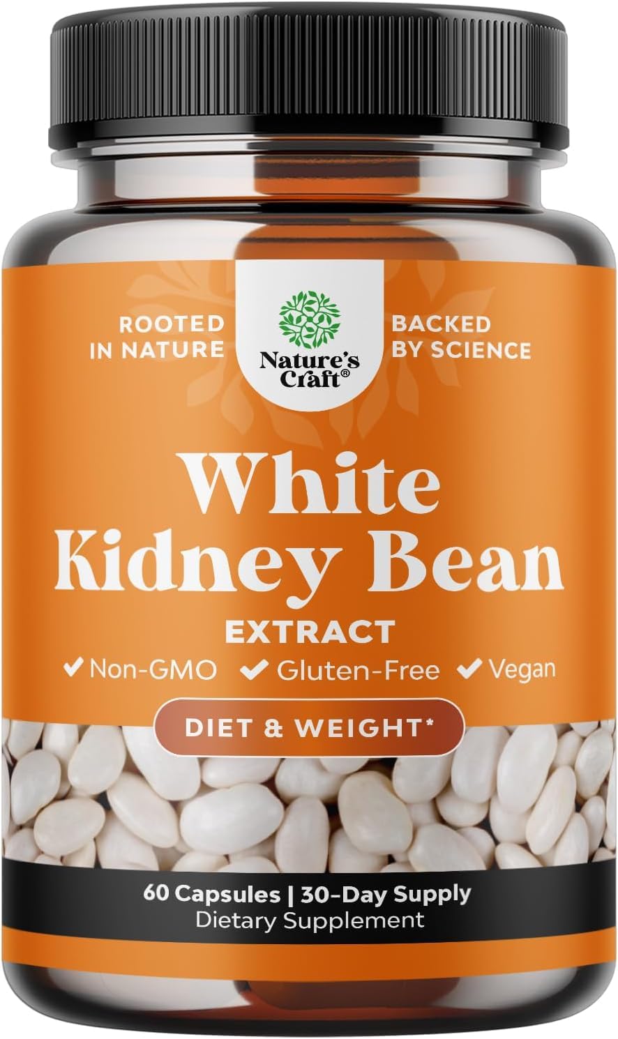 Natures Craft White Kidney Bean Extract Carb Blocker - White Kidney Beans Supplement for Metabolism Boost & Ease Calories from Starchy Food - Carb Control Supplements - 60 Capsules
