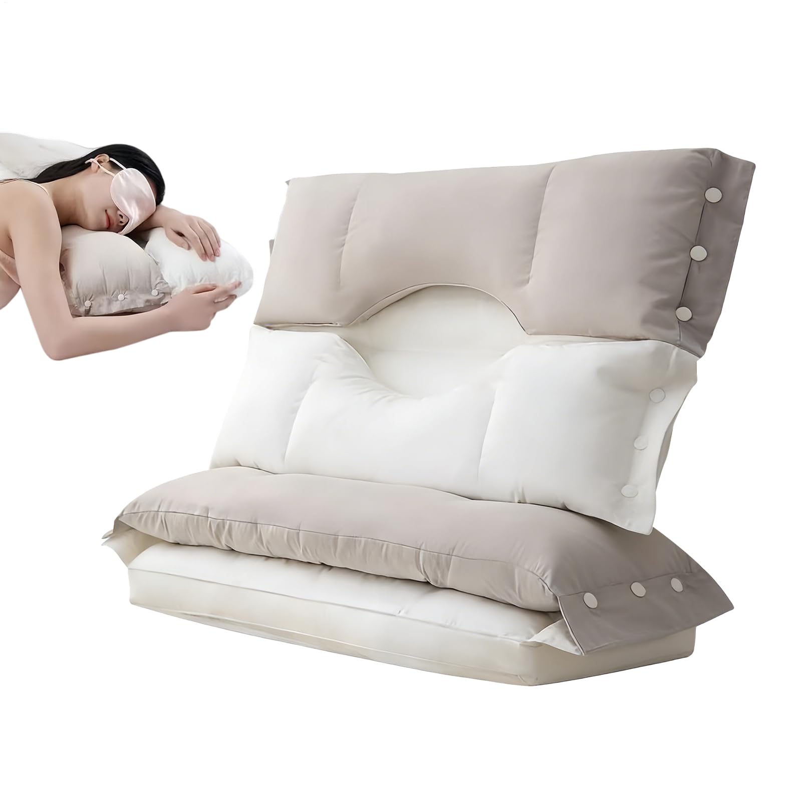 Generisch Almohada para cama con soporte cervical ergonómico | Doble zona almohada para dormir para hotel, sofá de viaje, dormitorio, hombres, adolescentes, adultos