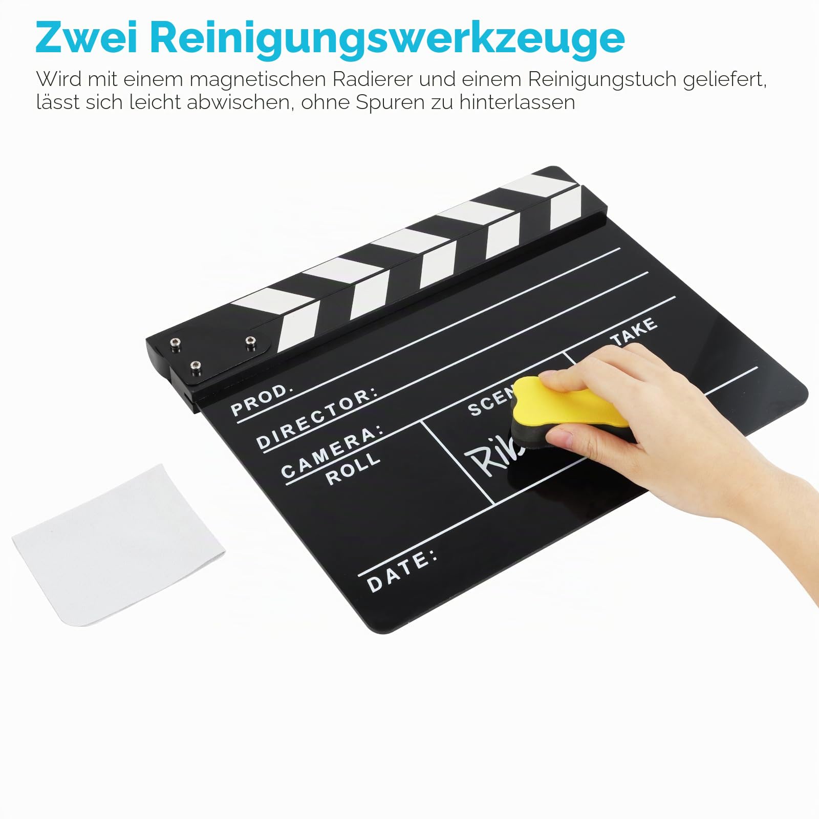 Regisseure Clapper Board für Film, Hollywood Slate Move Photography Video TV Cut Action Szene Acryl Clapper Board mit einem magnetischen Tafelradierer, zwei benutzerdefinierten Stiften,