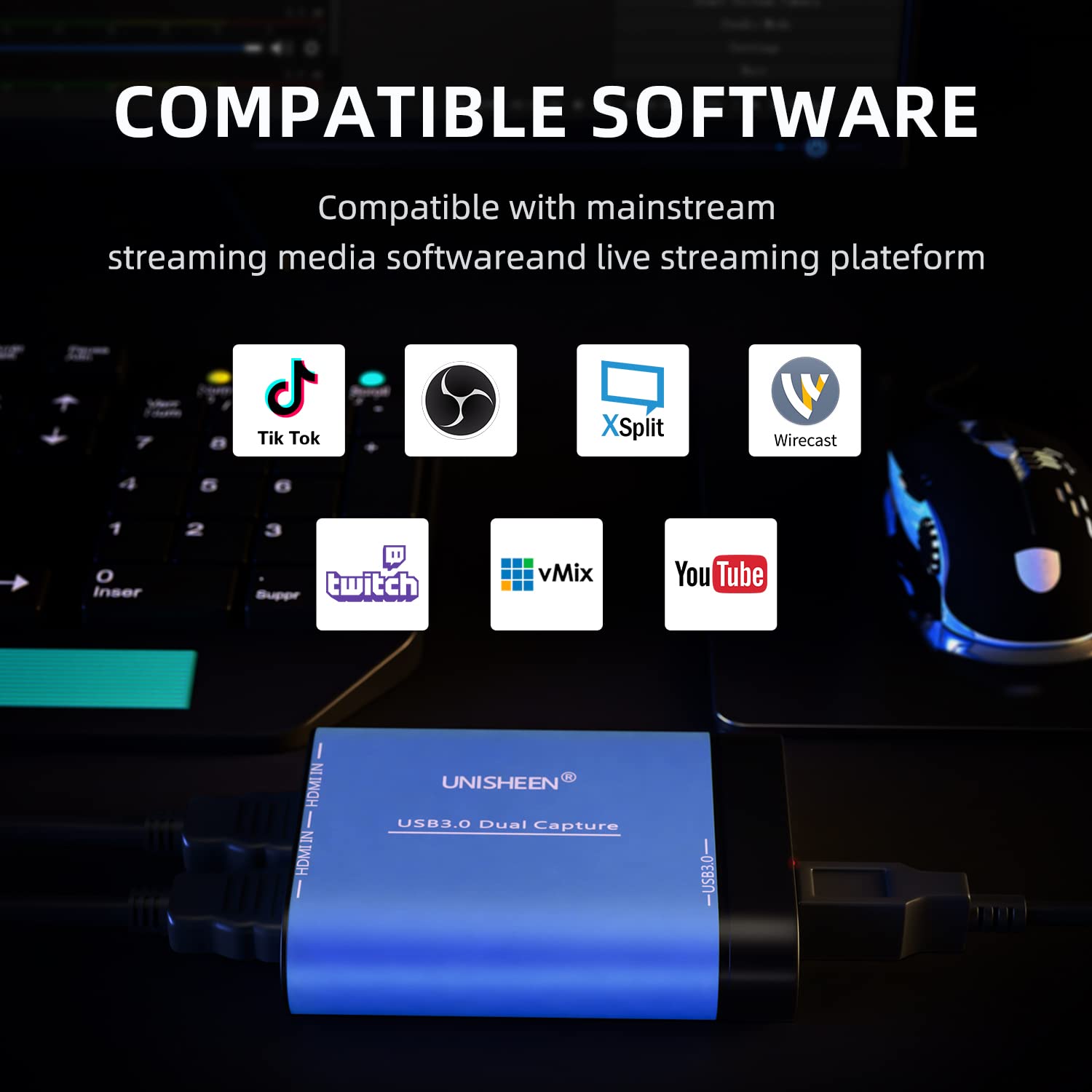 Tarjeta de captura de entrada dual USB 3.0 SDI, transmisión de video 1080P, transmisión en vivo, SDI a USB 3.0 HD Live Streaming Video Grabber Convertidor de controlador gratuito
