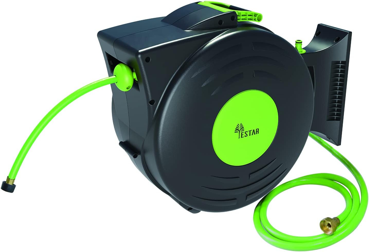 YESTAR Retractable Garden Hose Reel Wall Mounted 1/2" x 82+6.5 Feet Garden Hose Reel Auto Slow Return System, Portable Hand Carried and 180 Degree Swivel Bracket