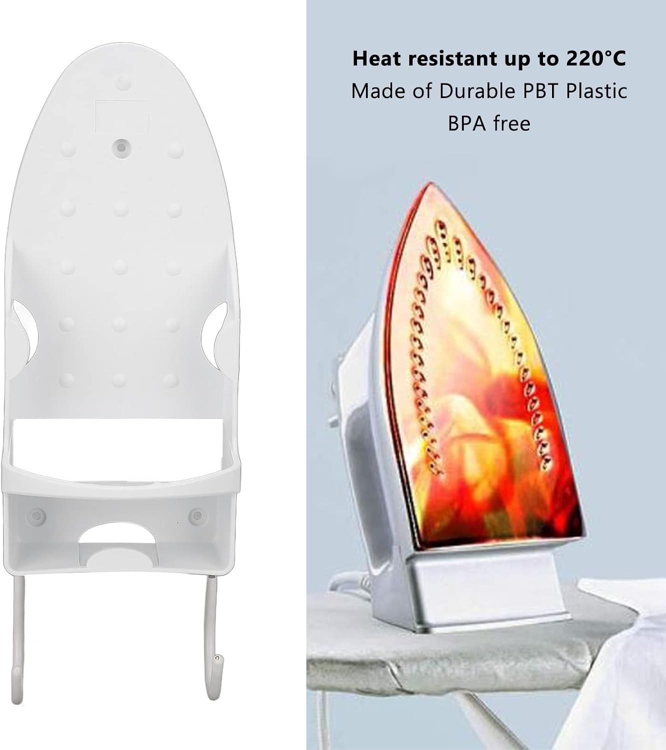 Ironing Board Hanger Wall Mount, 2 in 1 Electric Iron Holder Heat Proof Iron Board Rack with Hook for Home Bathroom Laundry Room (White)