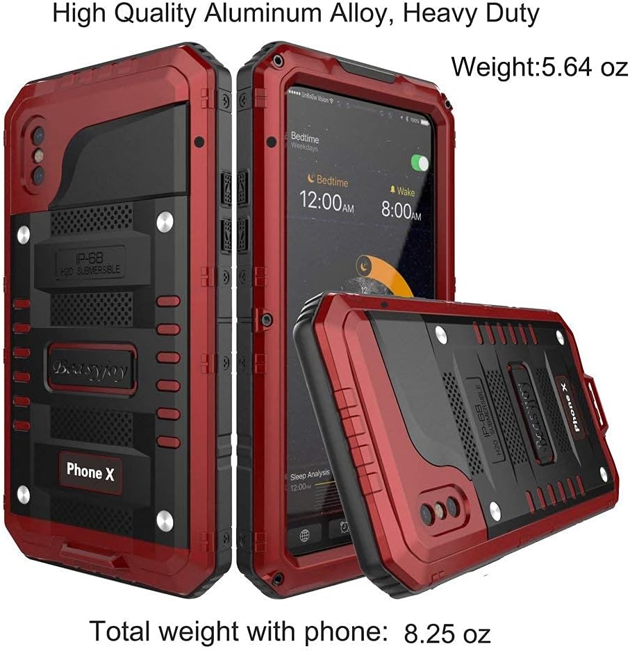Beasyjoy iPhone Xs Case iPhone X/10 Metal Case Heavy Duty Alloy Cover Screen Full Body Protection Waterproof Shockproof DropProof Rugged Durable Defender for Outdoor Sports Red