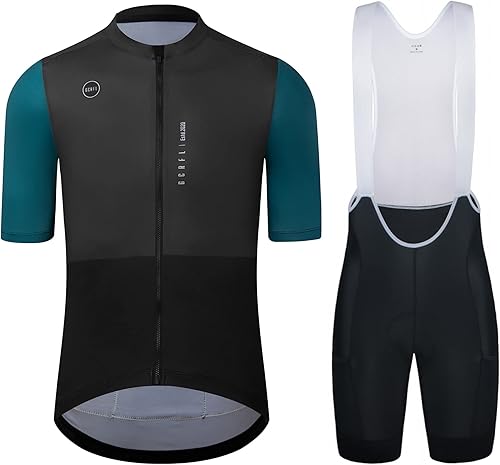 Conjunto de camiseta de ciclismo para hombre, kit de ciclismo con bolsillo trasero con cremallera, pantalones cortos con bolsillos Race Fit