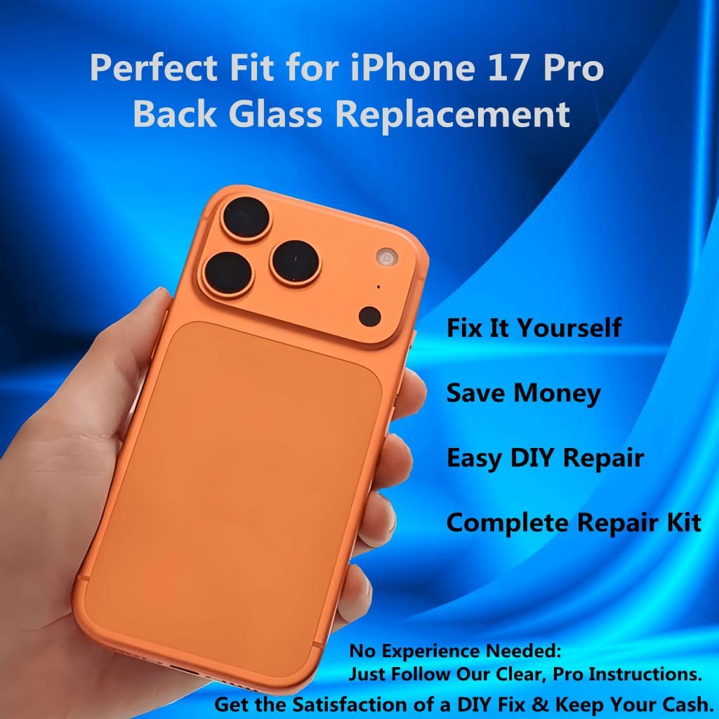 17 Pro Back Glass Replacement for iPhone 17 Pro Rear Back Cover Glass with Magesafe Waterproof Professional Repair Tool Kit (Cosmic Orange)