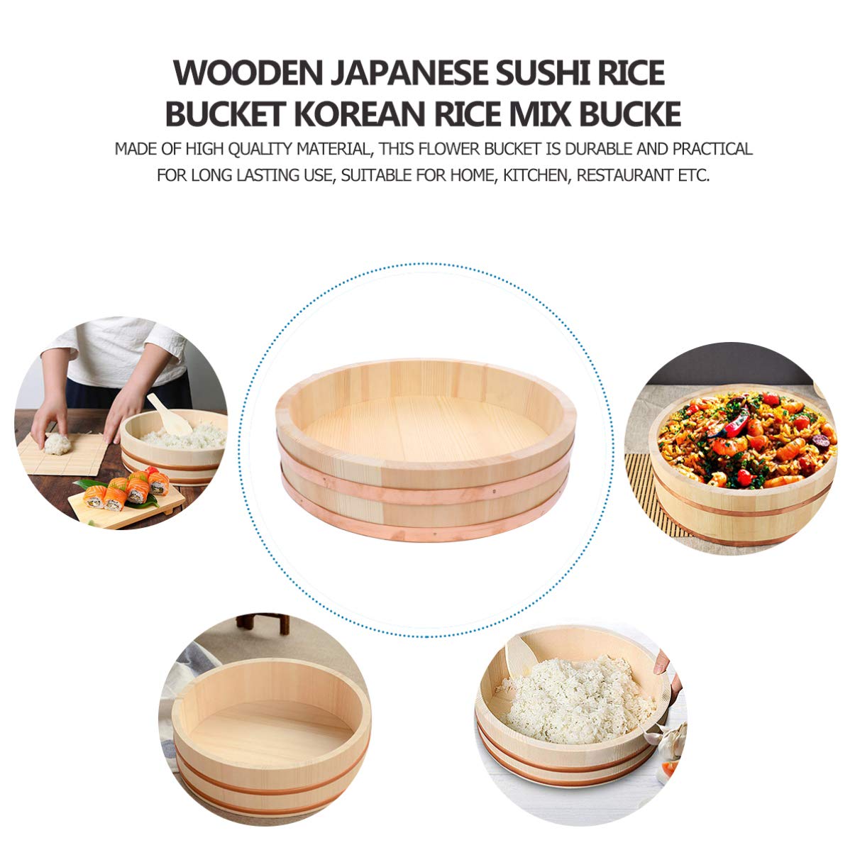 JOEBO Cuenco de arroz for Sushi, Recipiente Grande japonés Hangiri for Sushi Oke, Recipiente for Mezclar arroz, Recipiente for Restaurante, Cocina casera