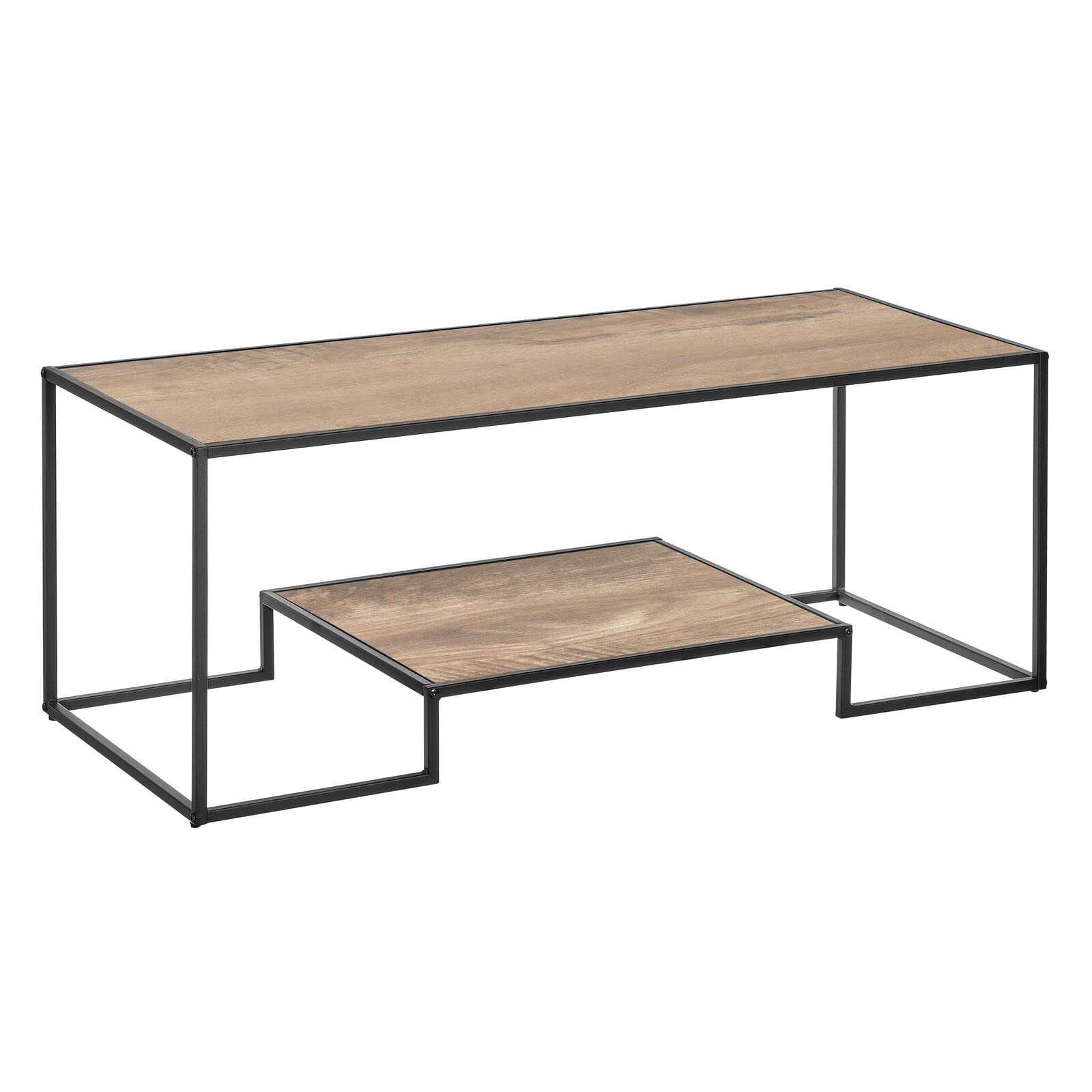 mDesign Living Room Coffee Table with Shelf, Large Rustic Rectangle Coffee Table Metal Furniture Unit with Inlay Water-Resistant Top for Living Room, Basement, Home Office, or Bedroom, Black/Gray Wash