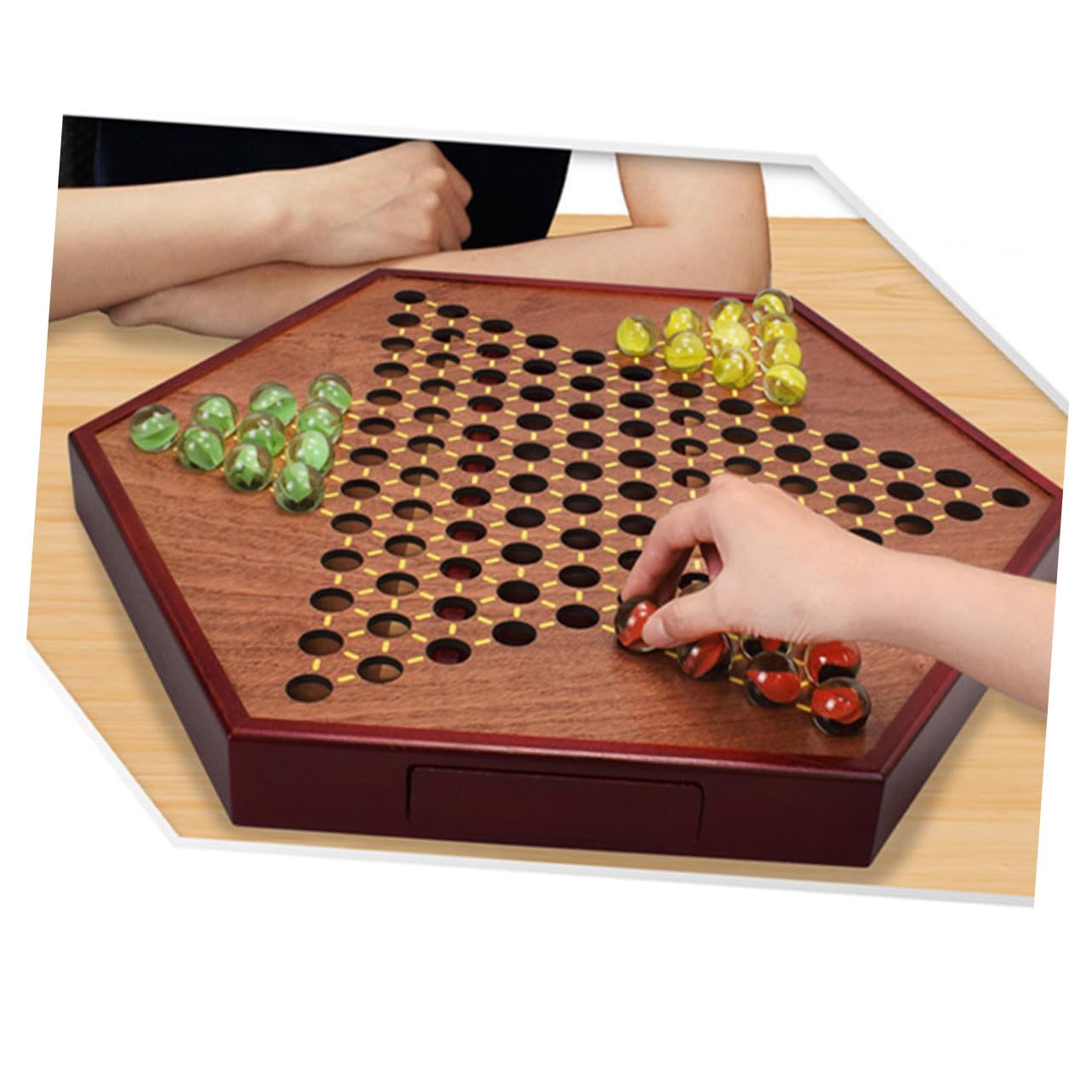 Damas Chinas de Madera Hexagonales con Cajones, Juego de Tablero