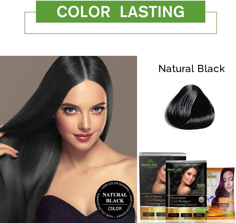 Herbishh Black 3 in 1 Hair Dye Shampoo 500 ML + Travel Size Pack miniatura 6