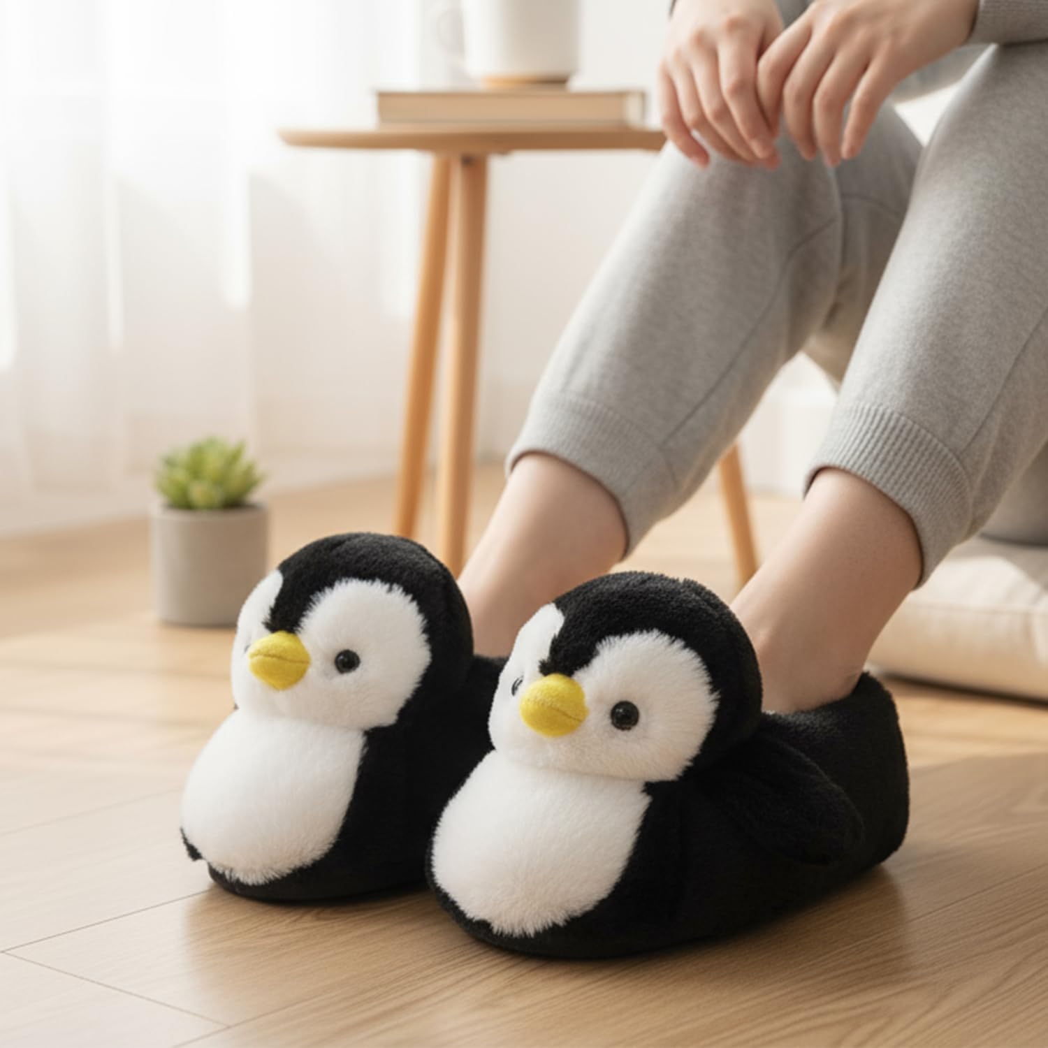 Penguin Cute Women Slippers Funny Animal Slippers Novelty Plush Slippers Fluffy Fuzzy Winter Warm Bedroom House Shoes Cartoon Slippers for Women Men Teen Girls - Image 3
