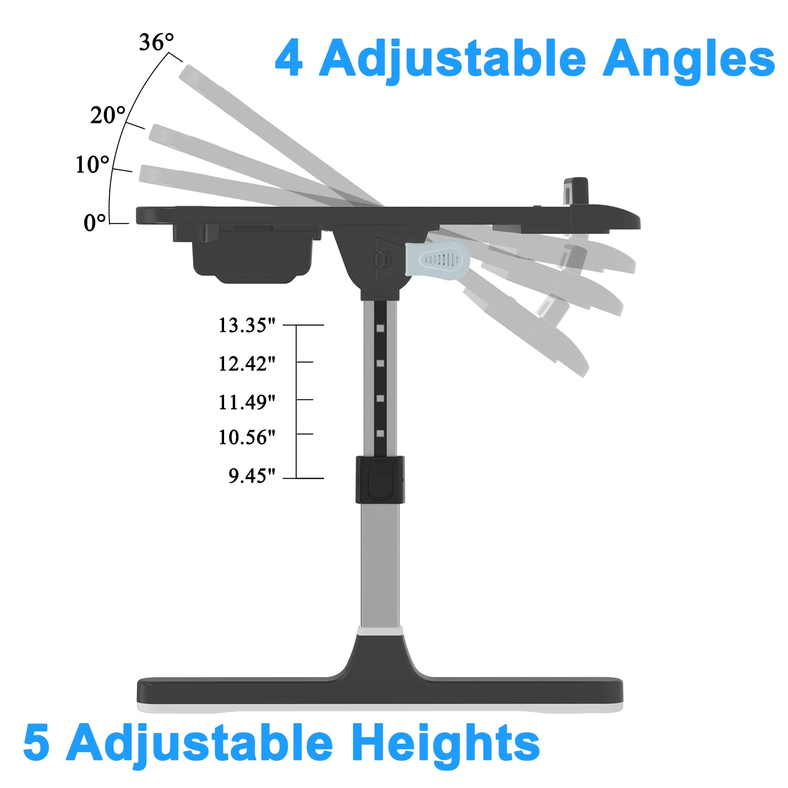 Potuopy Laptop Desk, Adjustable Laptop Bed Desk with Storage Drawer, Foldable Laptop Desk for Working, Writing, Drawing, Gaming (X-Large, Black)