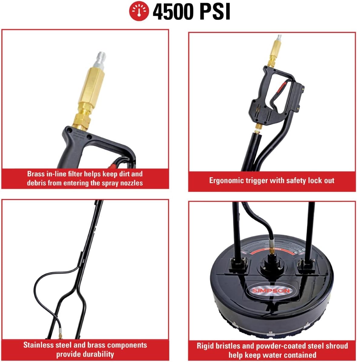 Simpson Cleaning 80182 Universal 20" Industrial Pressure Washer Surface Cleaner for Hot and Cold Water Machines, 3/8" Quick Connection, Recommended min 3450 PSI up to max of 4500 PSI, Black