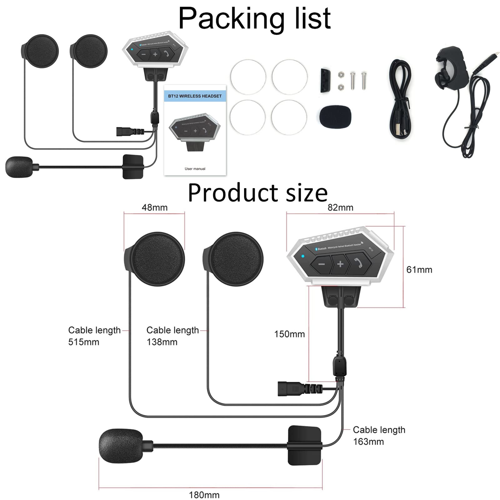 OBEST Casque de Moto Bluetooth 5.0 sans Fil,Kit Bluetooth Casque Moto Réponse Automatique,Son Stéréo,Réduction du Bruit,2000 mAh Batterie Haute énergie,Écouteurs pour Vélo,Ski,Voyage