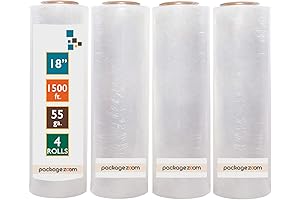 PaqueteZoom 4 Rollos 18" x 1500 pies Rollo Envoltorio Plástico Resistente, Envoltorio...