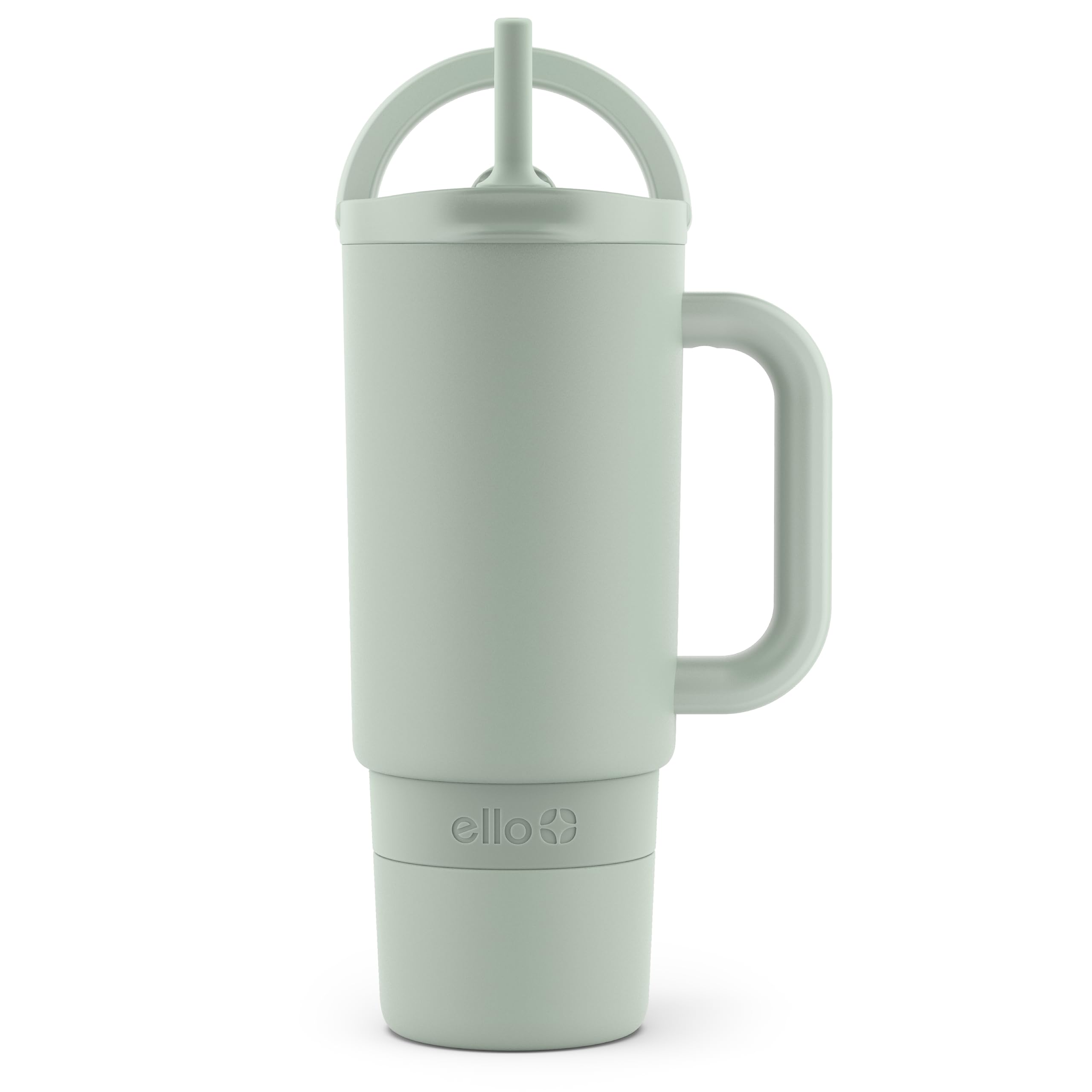 ElloPort 30oz Tumbler with Carry Loop & Integrated Handle | Vacuum Insulated Stainless Steel Reusable Water Bottle Travel Mug | Leak Proof Lid | Flexible Straw | BPA-Free | Dishwasher Safe | Sage