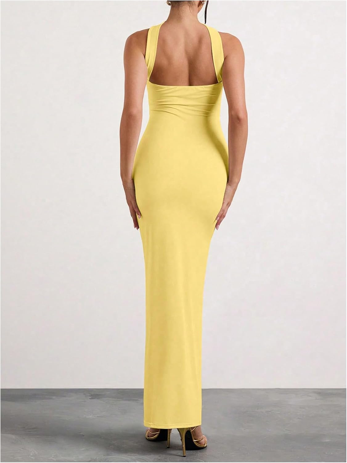 Milumia Women's Halter Neck Ruched Strapless Sleeveless Tube Bodycon Maxi Dresses - Image 3