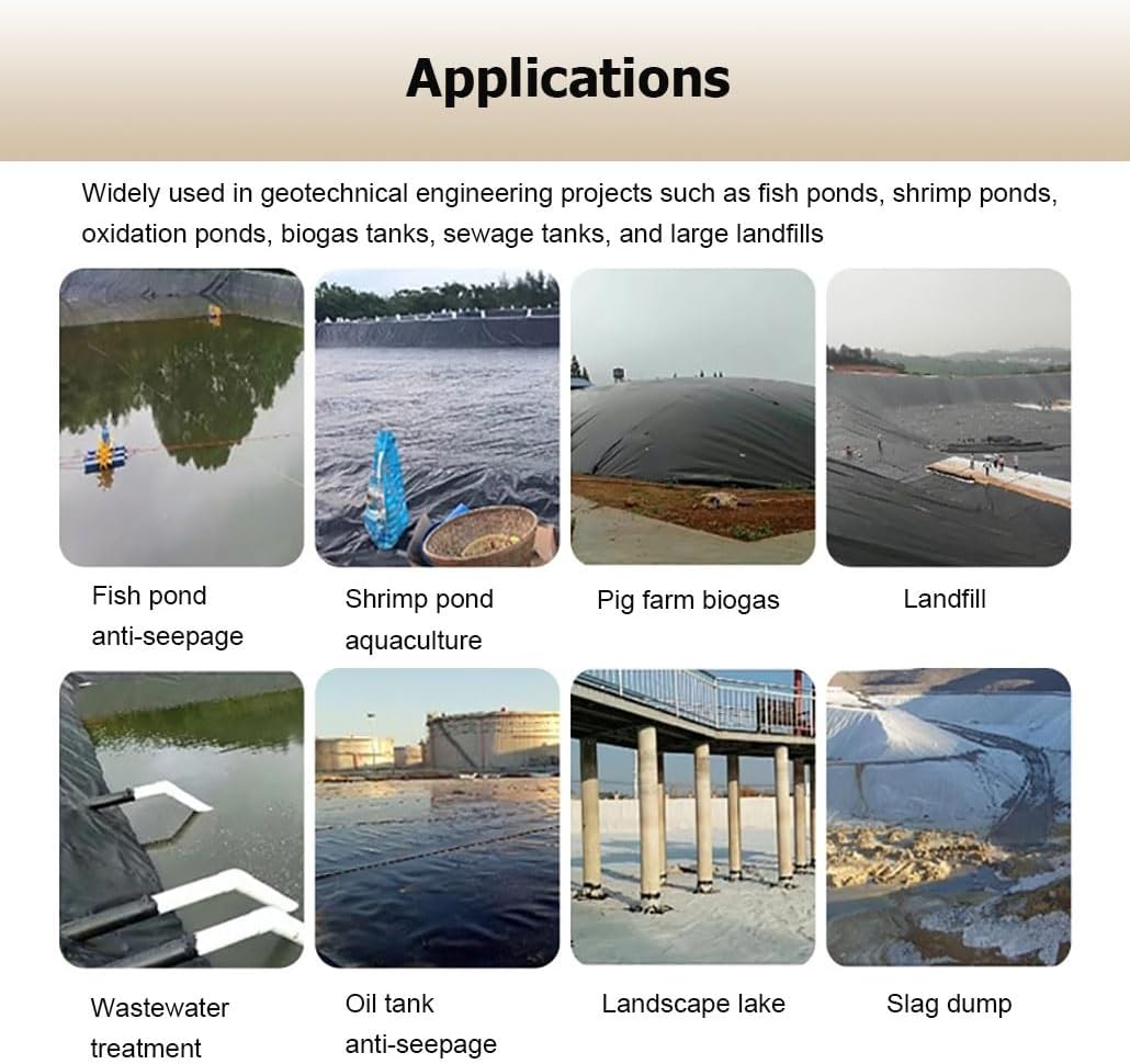 3.3-52.5' Width 26.2-164' Length 4 Mil Thickness HDPE Professional Preformed Pond Liner Easy Cutting, Underlayment for Fountain Waterfall Water Garden(4x10m/13.1x32.8')