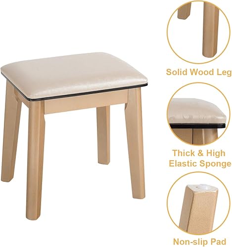 Miniatura 5 de CHARMAID Vanity Desk with Lighted Mirror, Black Makeup Vanity Table with 4 Storage Drawers, 3 Lighting Modes, Solid Wood Legs, Modern Dressing Table