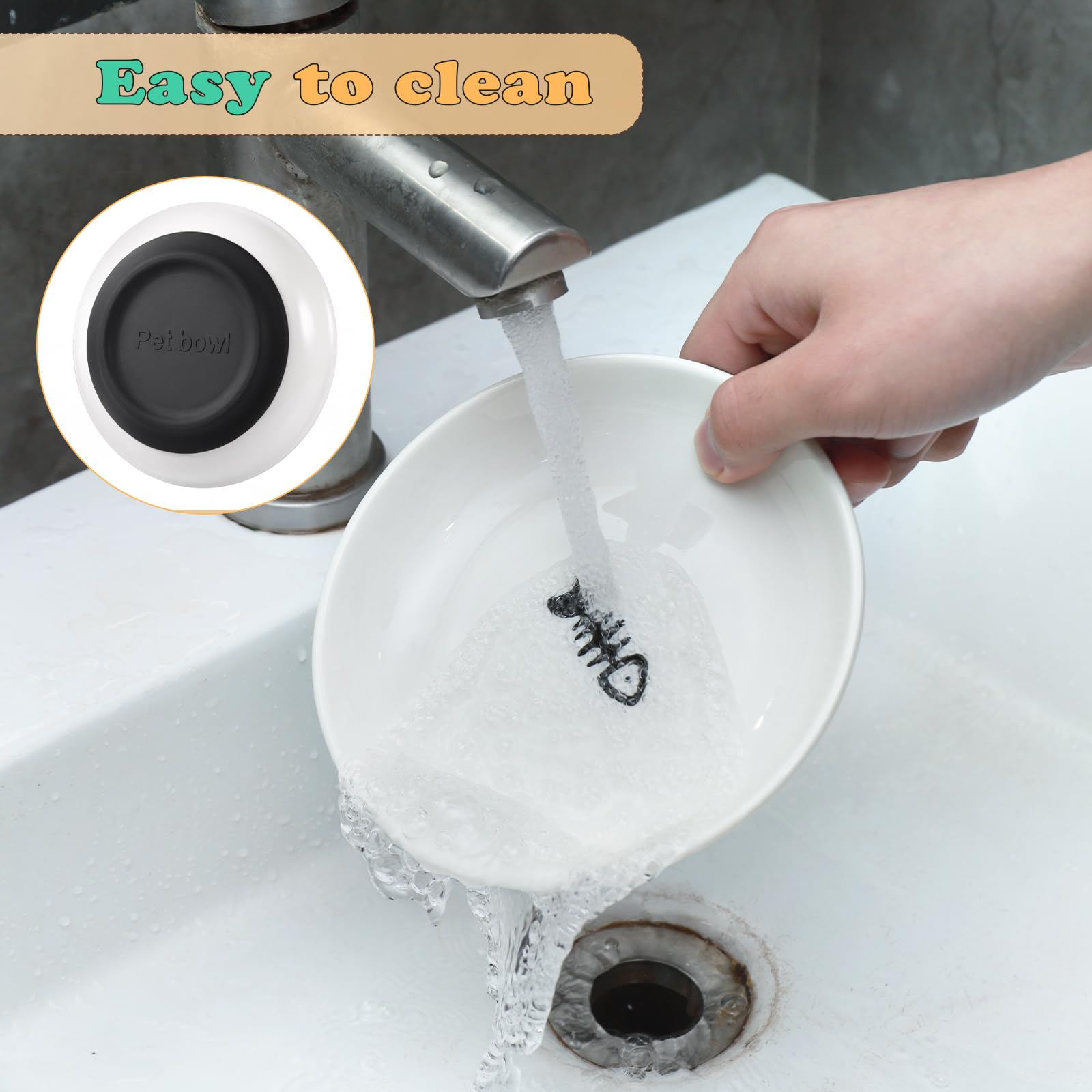 Ciotole Per Gatti In Ceramica Antiscivolo - Set 2 Pezzi Con Tappetino - Foto 2