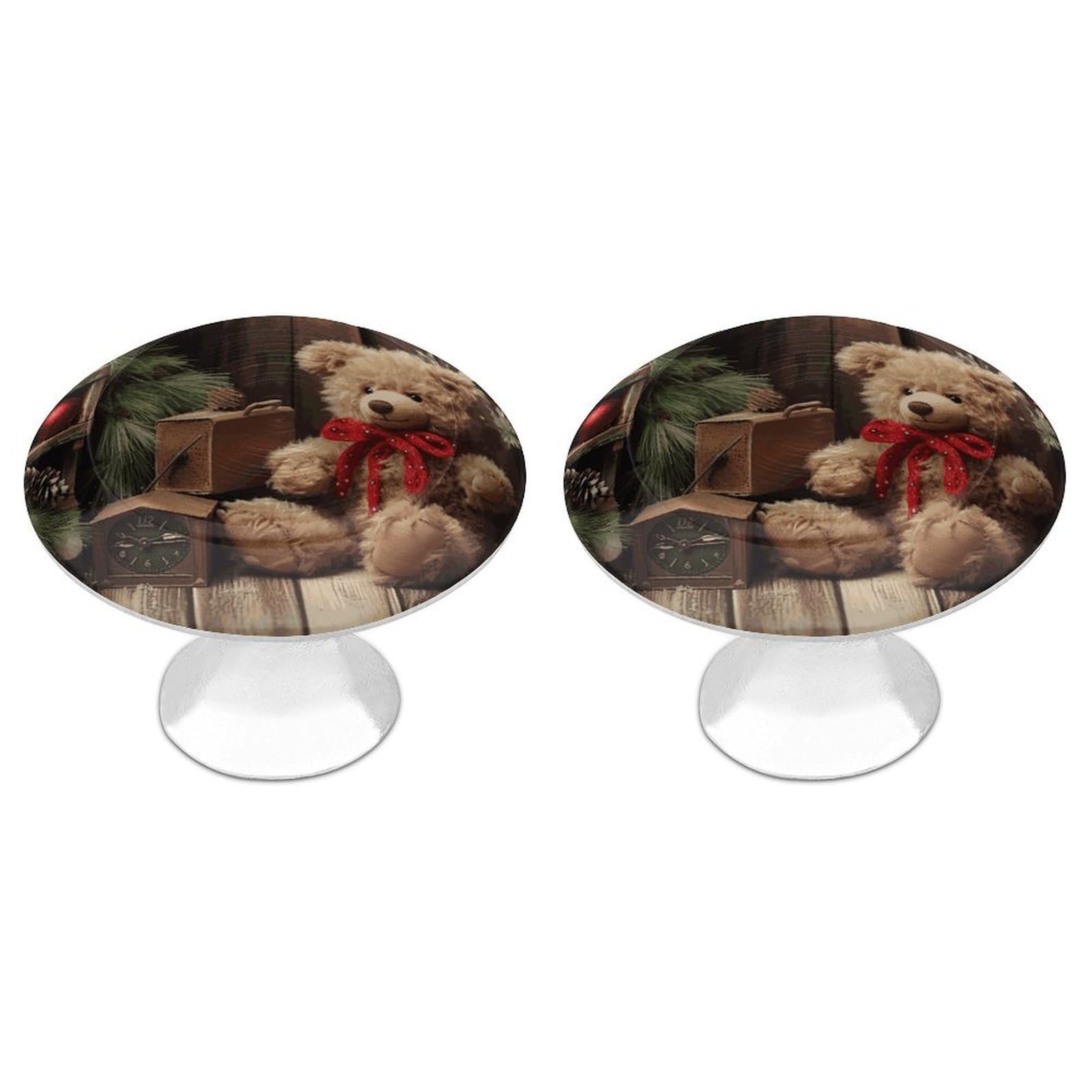 FekiLoot Xmas Tree Branch Bear Doll Cabinet Knobs Personality Stainless Steel Round Drawer Handles Circle Modern Cabinet Handles Drawer Knobs for Kitchen Dresser Bathroom Cupboard Furniture