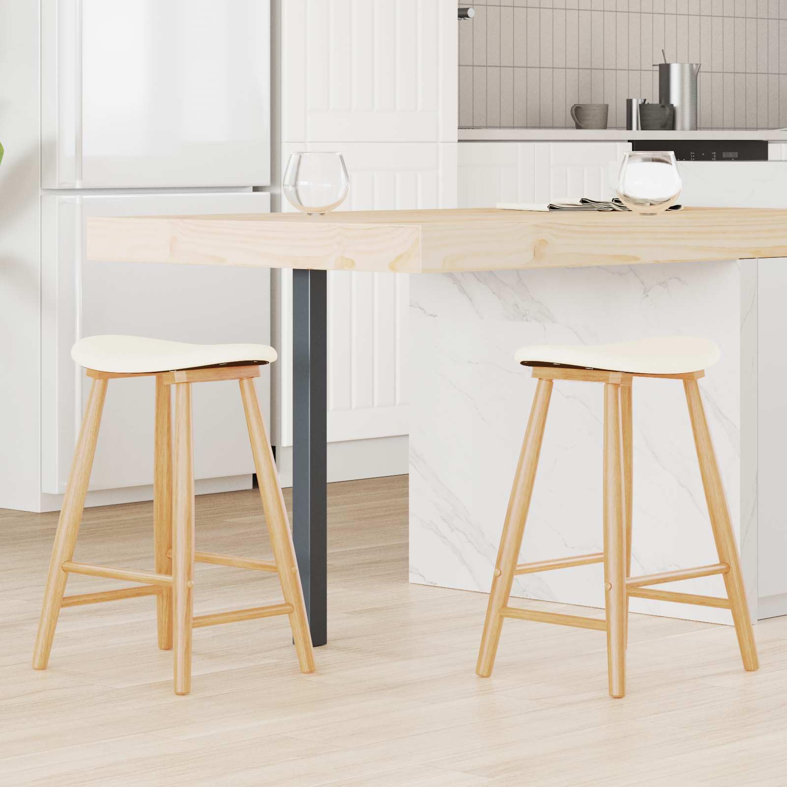 Set di 2 sedie da pranzo in legno massiccio naturale, 46 x 37 x