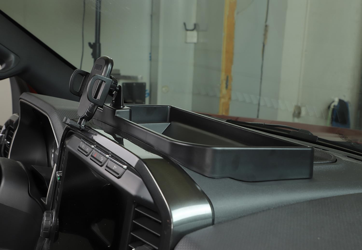 Center Console Dash Tray 360 Degree Rotatable Phone Holder Mount Dashboard Storage Box Organizer for Ford F150 2021 2022 2023 2024 2025 Interior Accessories (Black)