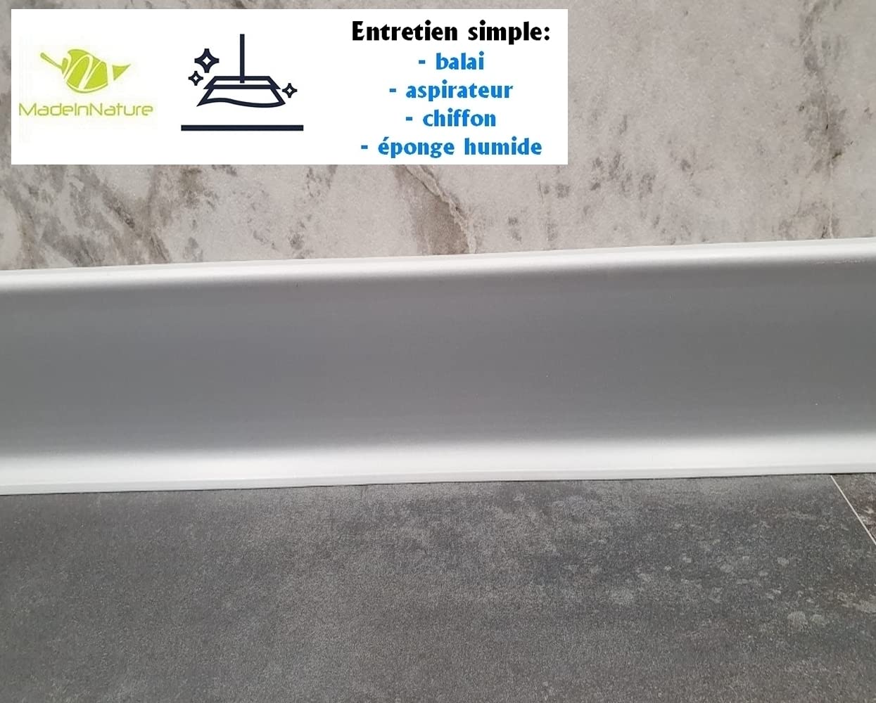 MadeInNature Battiscopa in PVC morbido adesivo a secco di alta qualità, vari colori, bianco, grigio, dimensioni a scelta (grigio chiaro, altezza 80 mm x lunghezza 20 ml)