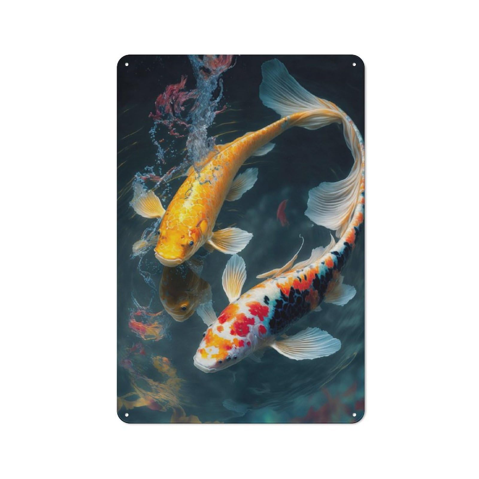 Junmoney Koi Fish Rustic Metal Wall Sign 30X20cm For Café Or Restaurant, Gift Idea At Christmas For Café Owners And Decorators