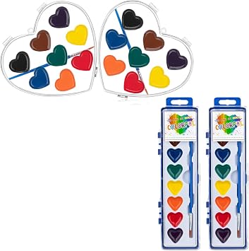 ARTLYMERS 4 Pack 8 Washable Heart Shaped Watercolor Paint Set Kids, Valentines Water Colors Paint Sets with Paintbrush, Art Supplies for Preschool Classroom Party Favor Gifts Prizes Exchange