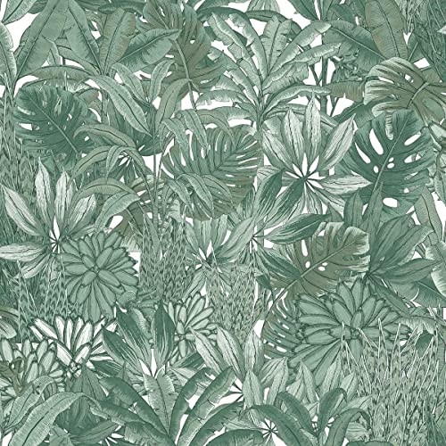 Muriva Lush Forest Wallpaper - Modern Wallpaper for Living Room, Bedroom, Fireplace - Metallic Decorative Luxury Wall Paper with Jungle Creatures Hidden with Tropical Foliage (Green)