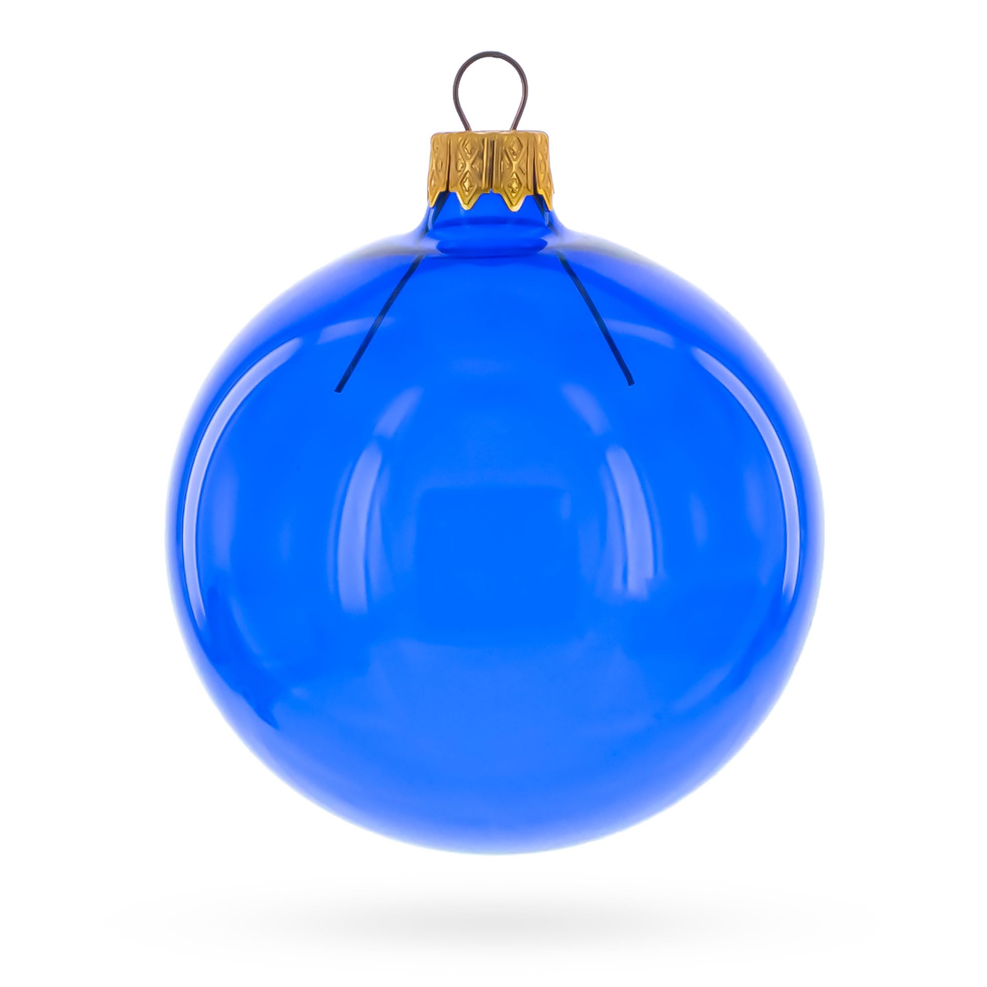 Lot de 6 boules de Noël en verre bleu brillant translucide 8,2 cm