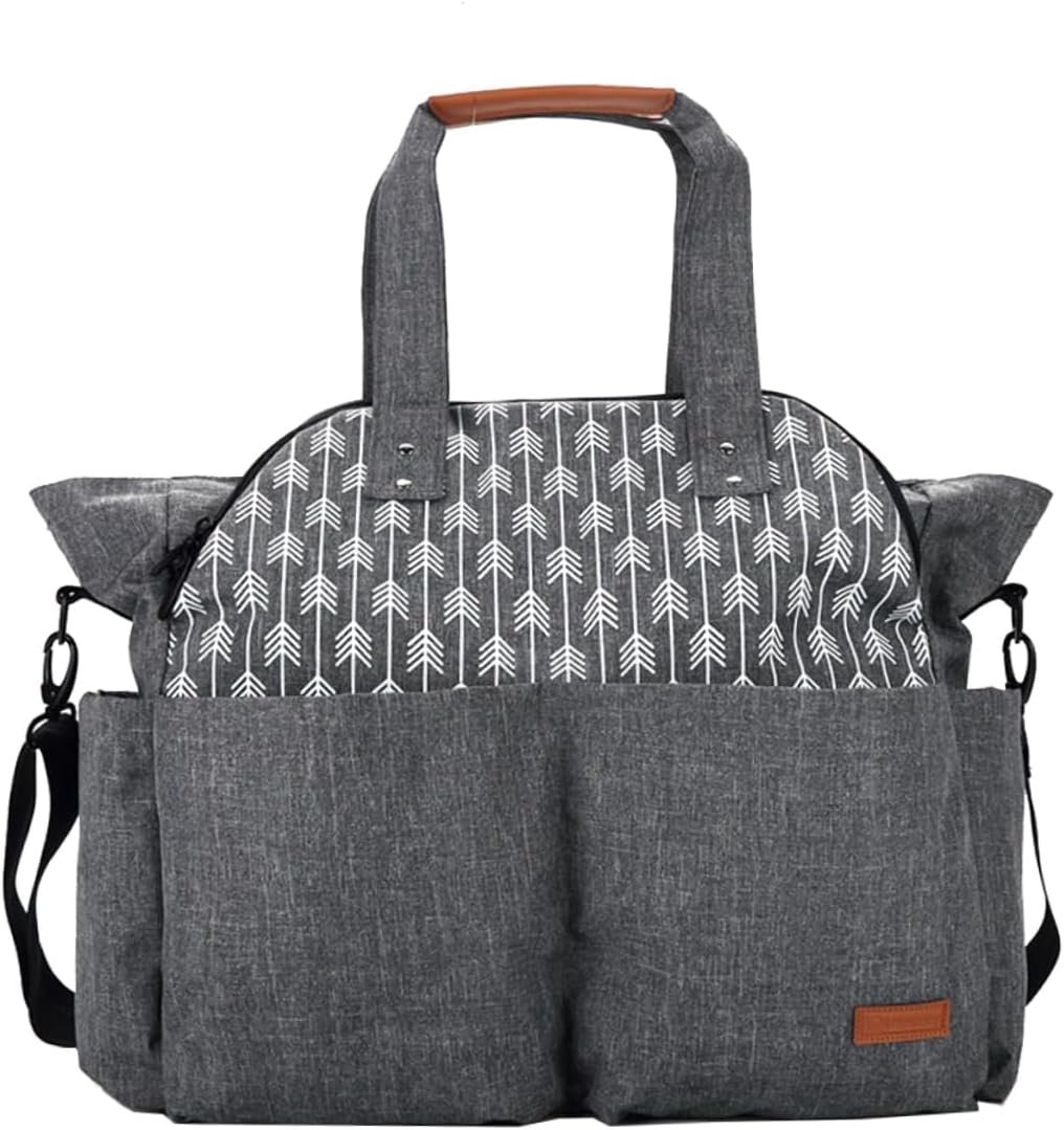 SHOWERORO Large Messenger Diaper Bag Tote for Mom Girls Grey Arrow Multifunctional Backpack Nappy Bags for Travel