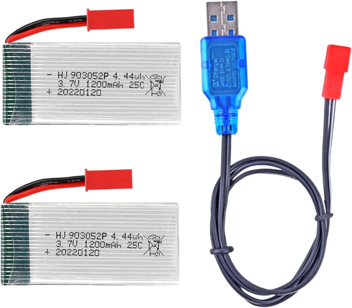 2 Pcs 3.7V 1200mAh 25C 903052 Rechargeable Lipo Battery with USB Charger for HQ898B H11D H11C RC Quadcopter Drone Spare Parts