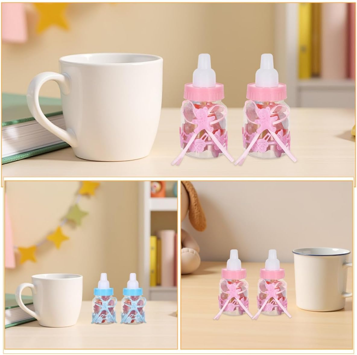 24pcs Baby Bottle Candy Boxes Plastic Favor Jars with Ribbon